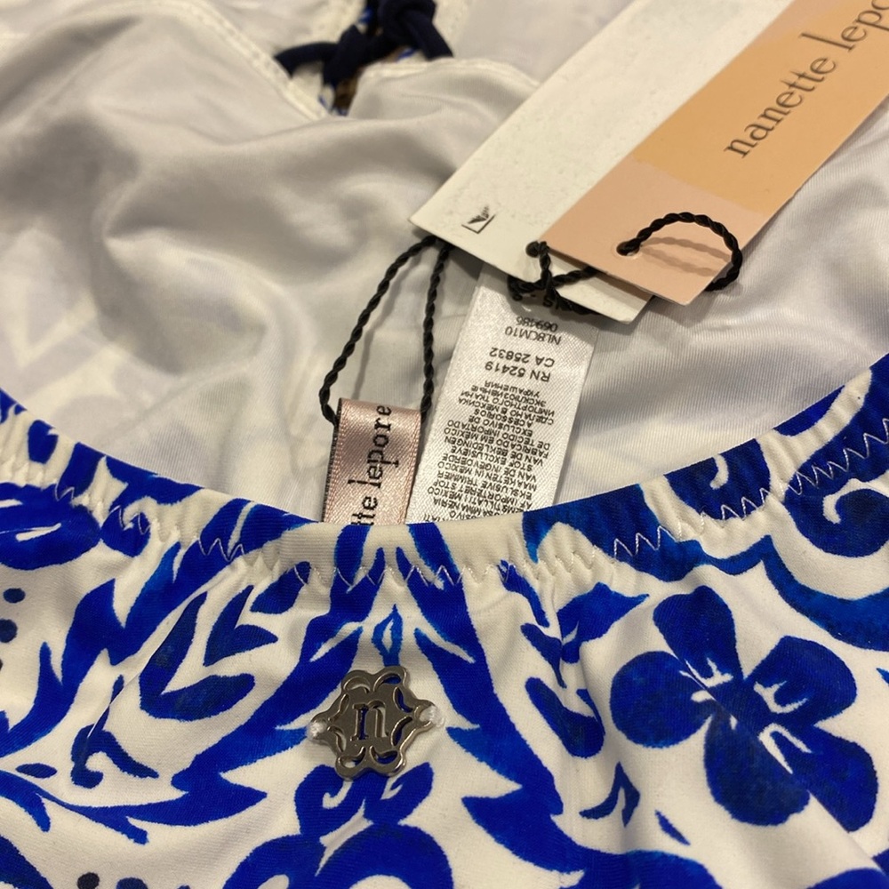 NWT Nanette Lepore Swim One Piece Suit Small Blue White - Picture 15 of 17
